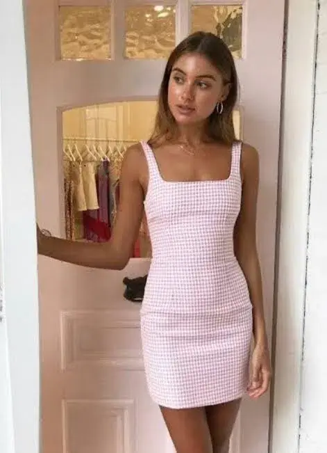 Bec & Bridge Check You Later Mini Dress Pink Size 10 - Image 4