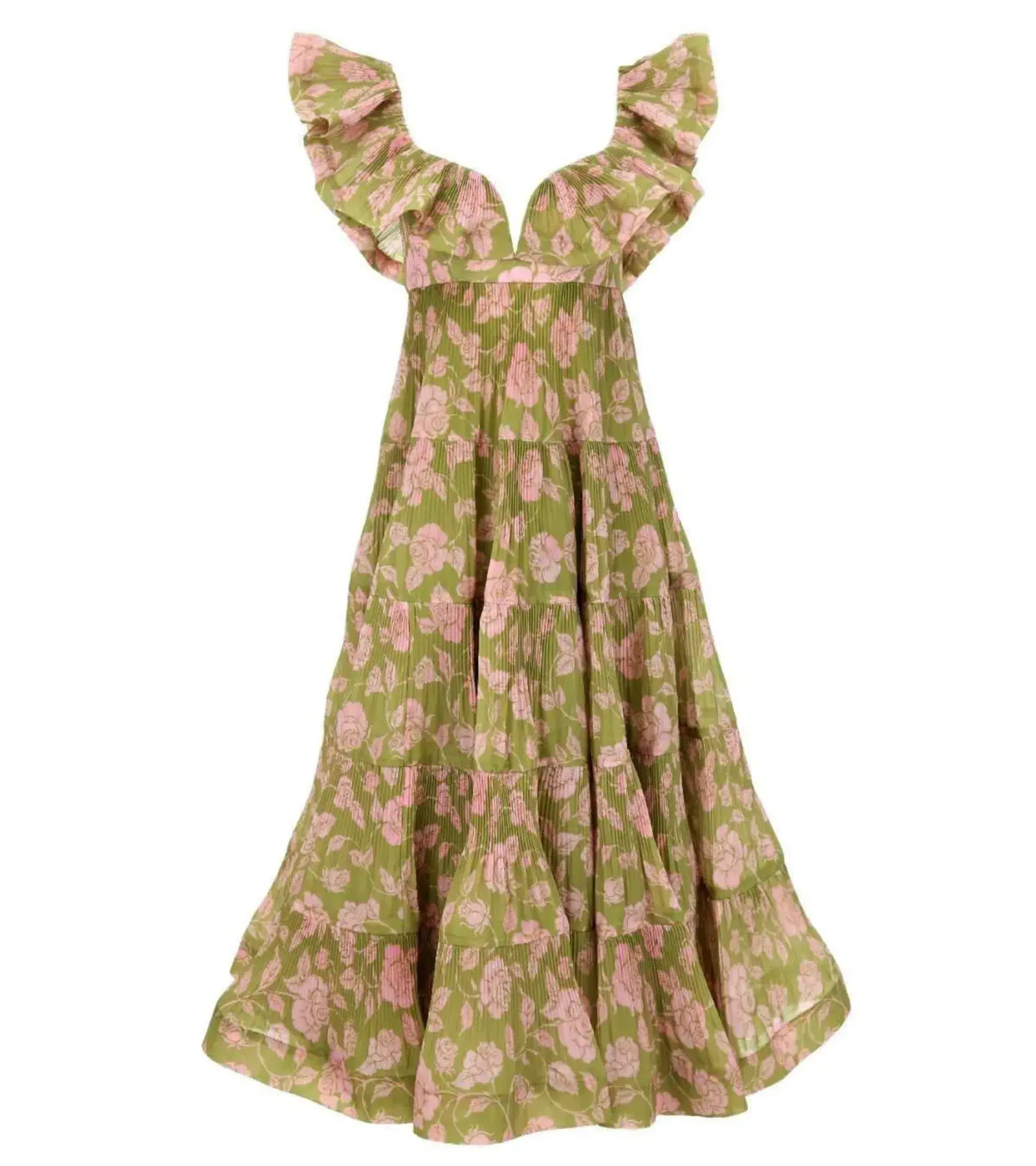 Zimmermann Lovestruck Pleated Gown Olive and Pink Rose Size 2 / AU 8-10 - Image 8