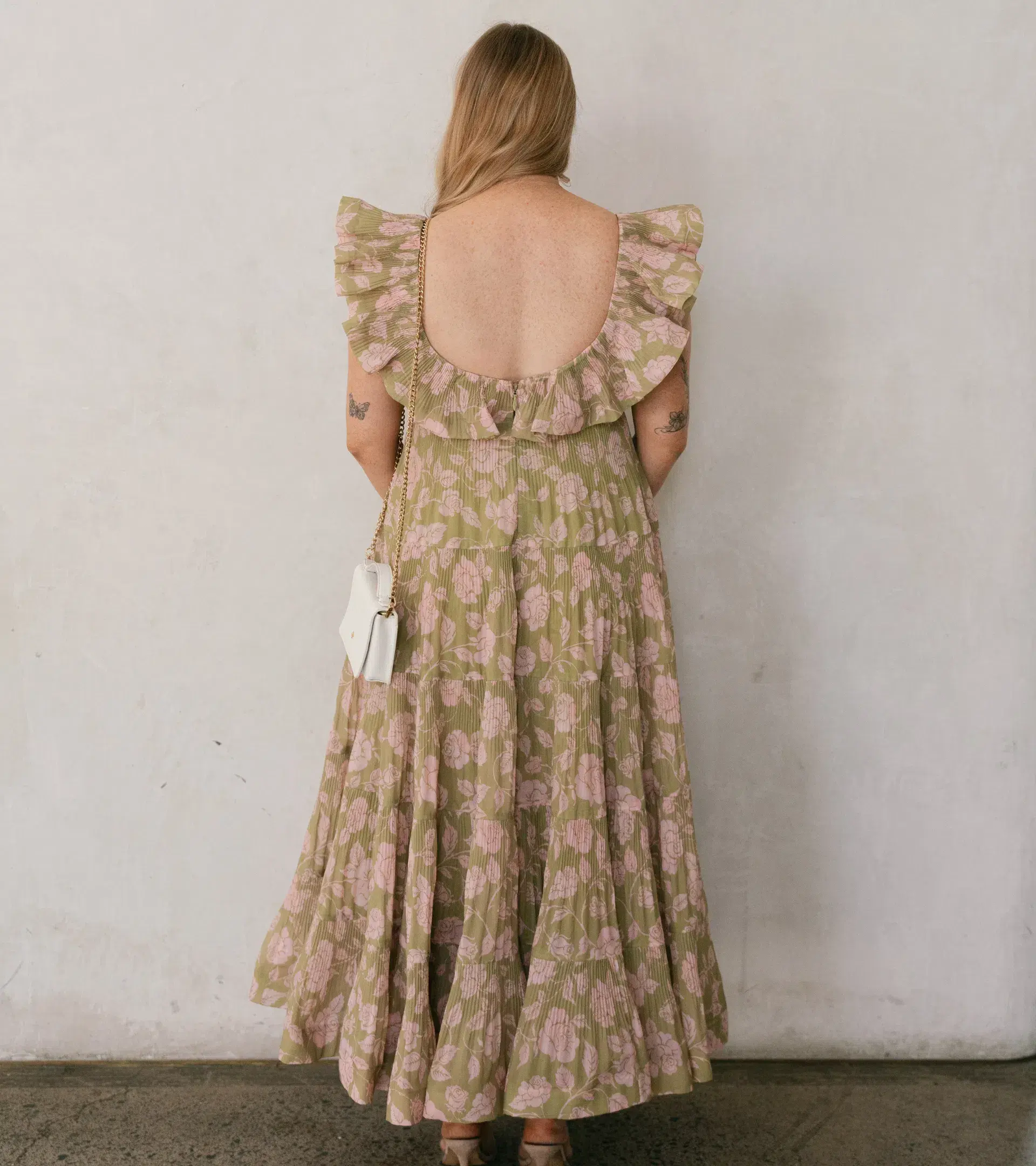 Zimmermann Lovestruck Pleated Gown Olive and Pink Rose Size 2 / AU 8-10 - Image 2