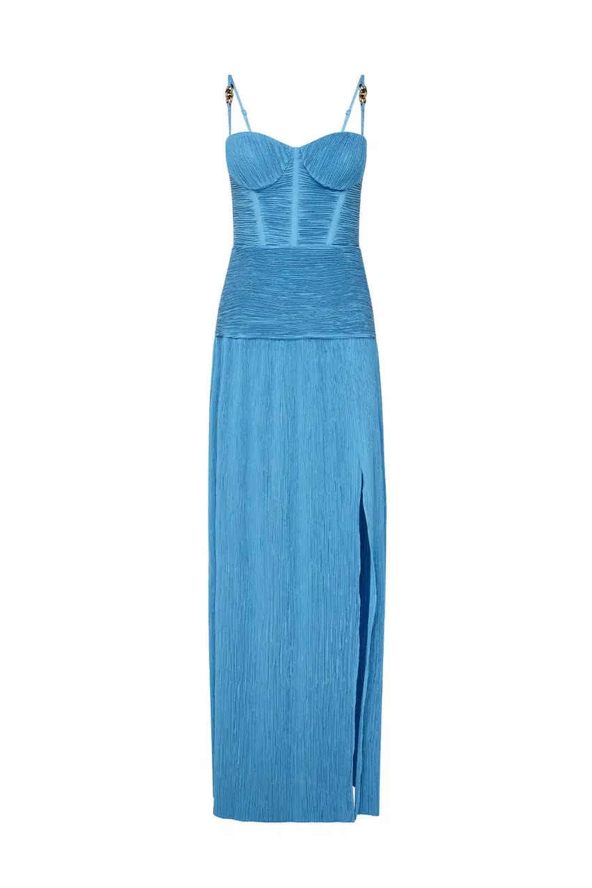 Manning Cartell Double Time Pleat Dress Maxi Blue Size AU 8 - Image 5