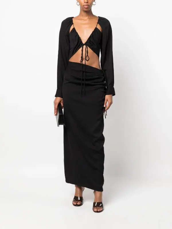 Christopher Esber Ruched Tie Sleeve Dress Black AU 8/US 4 - Image 1