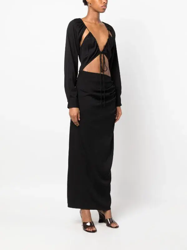 Christopher Esber Ruched Tie Sleeve Dress Black AU 8/US 4 - Image 2