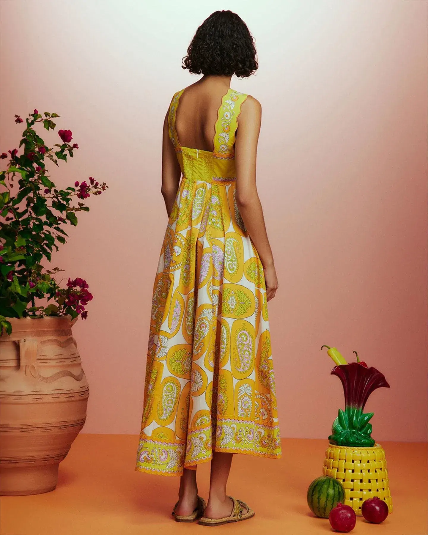 Alemais Diana Summer Midi Dress Yellow Print Size AU 14 - Image 3