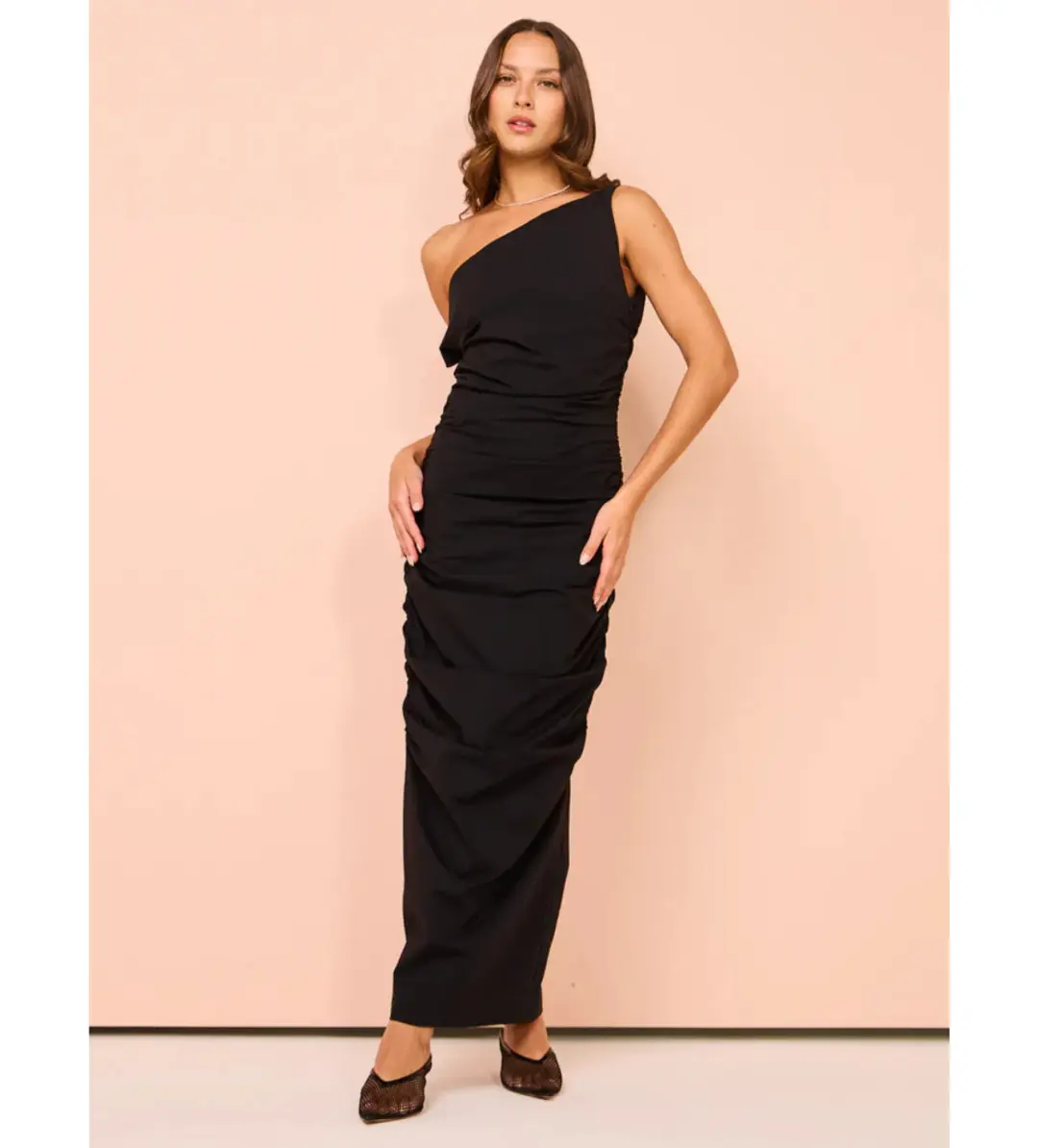 Issy One Shoulder Midi Dress In Black Size 8  for rent on The Volte - main image