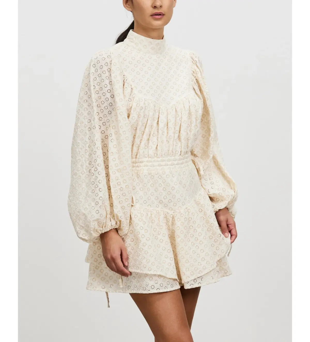 Shona Joy Poppy High Neck Balloon Sleeve Mini Dress Beige Size 10  - Image 2