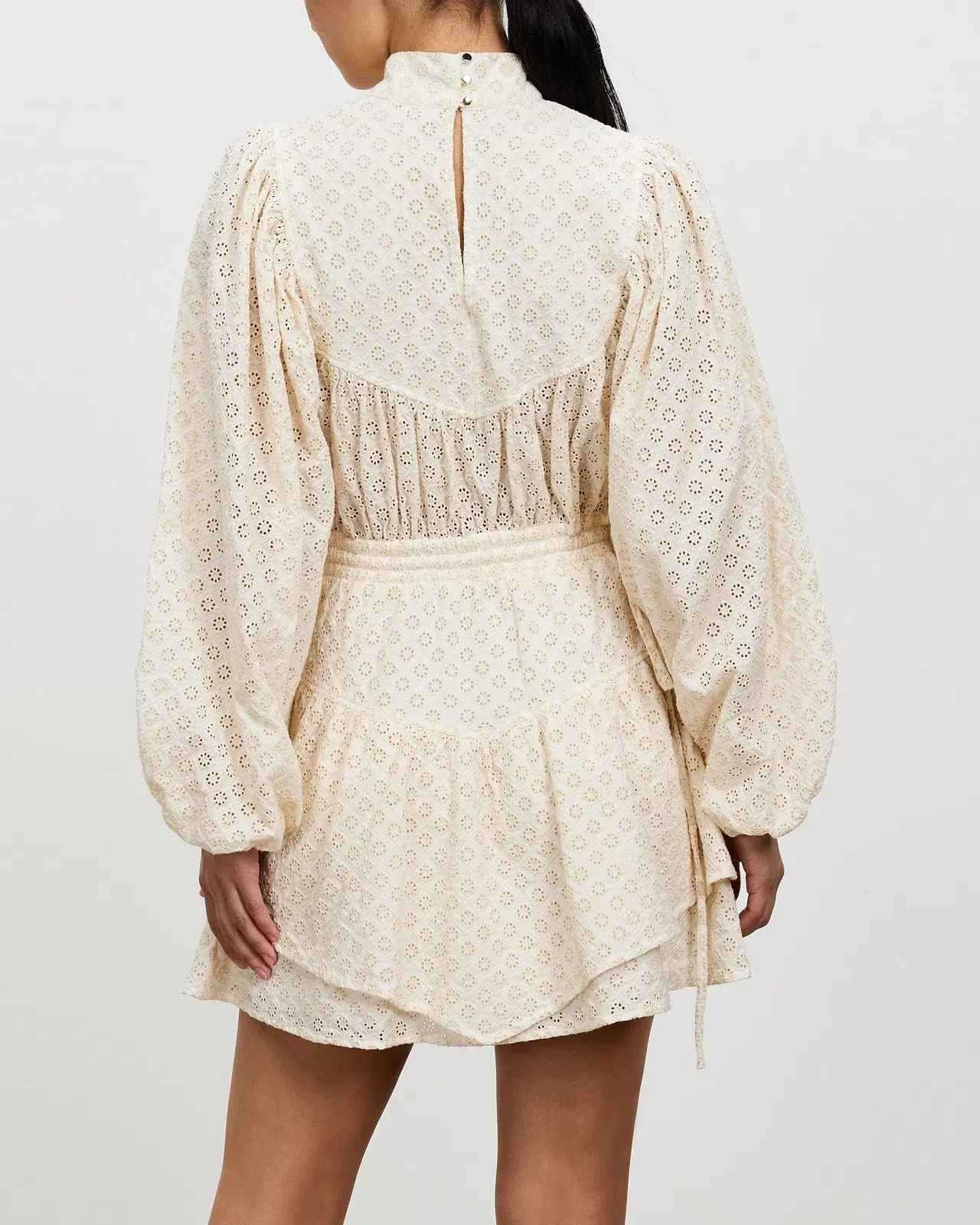 Shona Joy Poppy High Neck Balloon Sleeve Mini Dress Beige Size 10  - Image 3