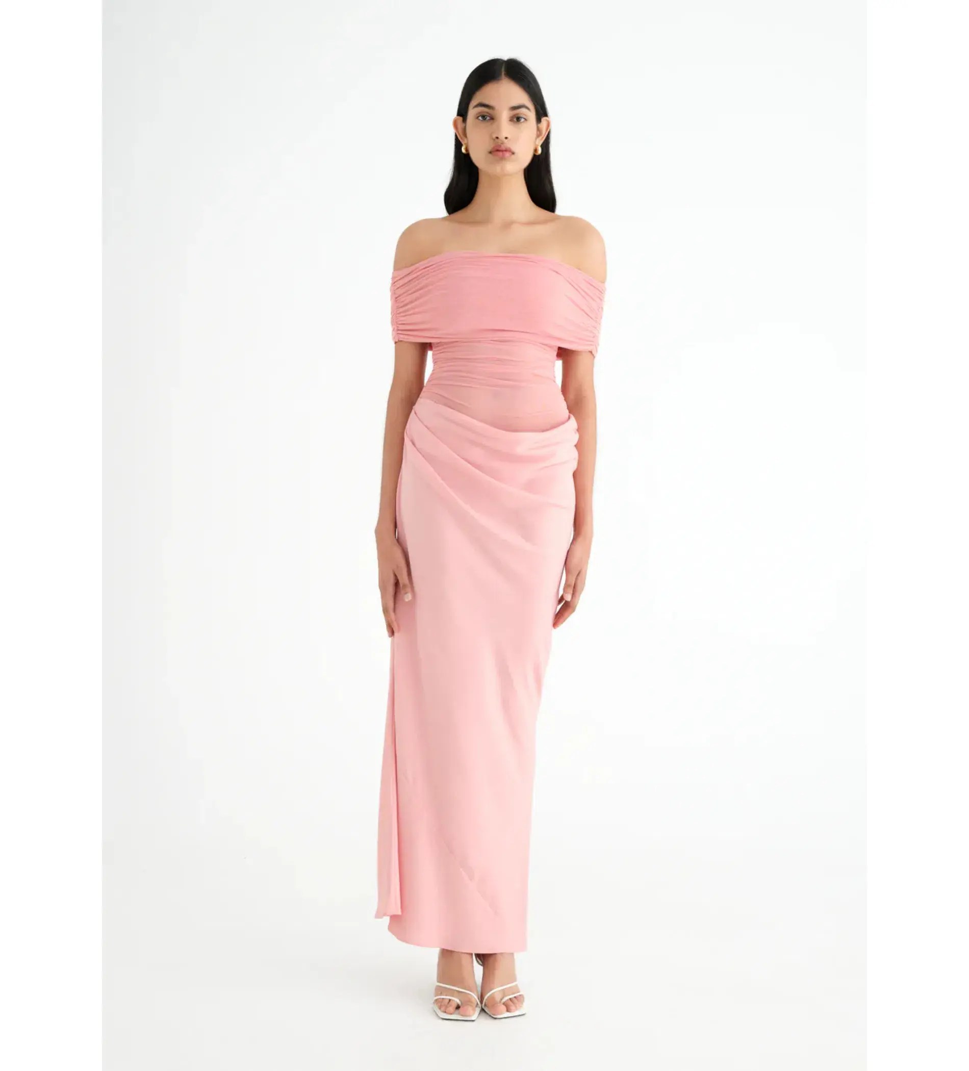 Benni Nico Off Shoulder Maxi Dress Candy Floss Size AU 10 - Image 1
