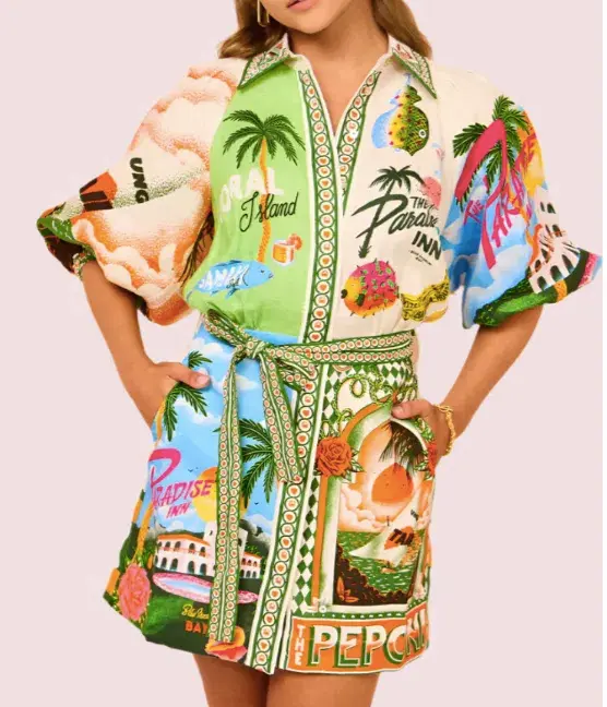 Alemais Paradiso Mini Print Dress Multi Size AU 10 - Image 1