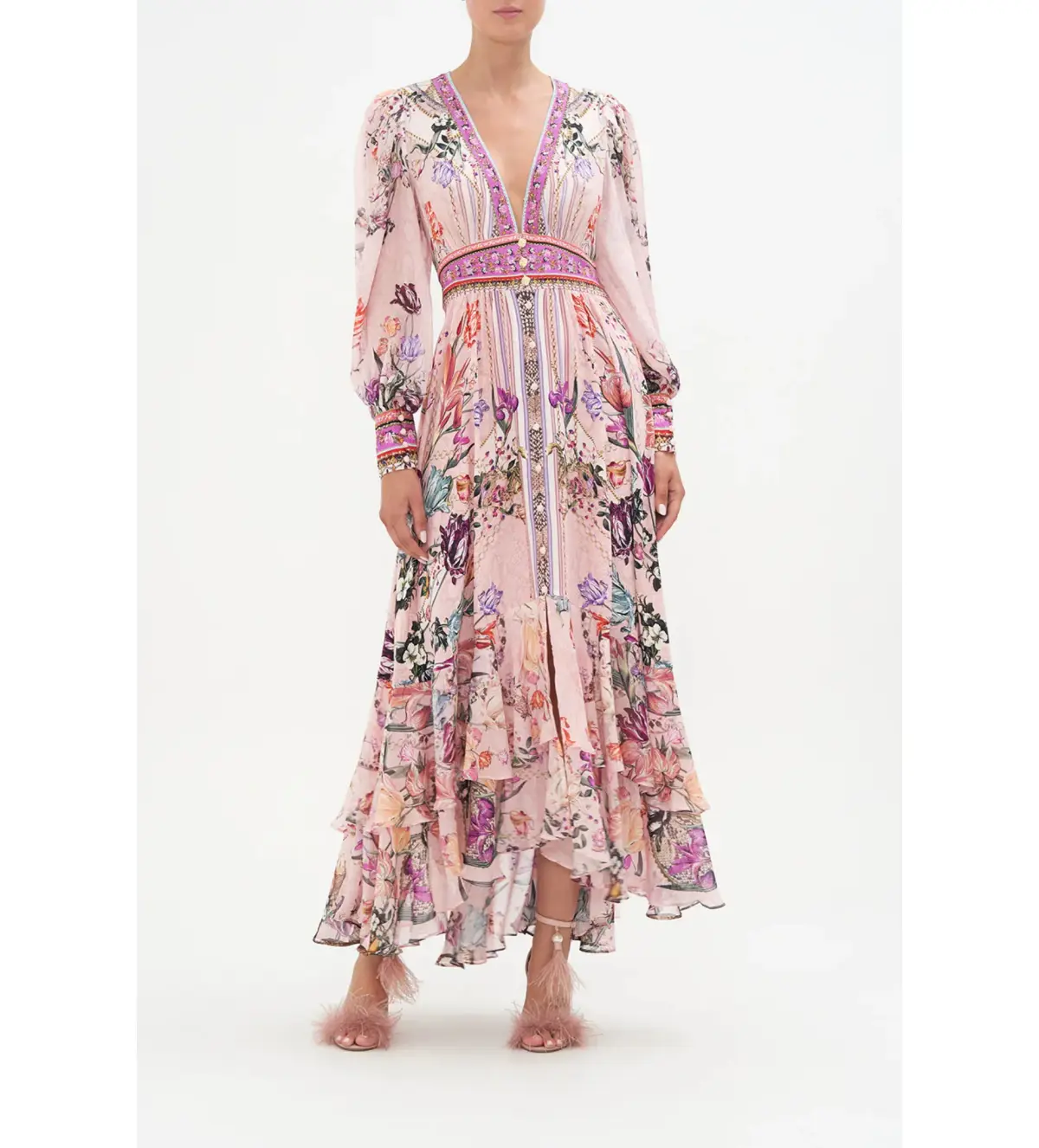 Camilla Long Button Front Dress Mad As A Snake Pink Size S / AU 10 - Image 1