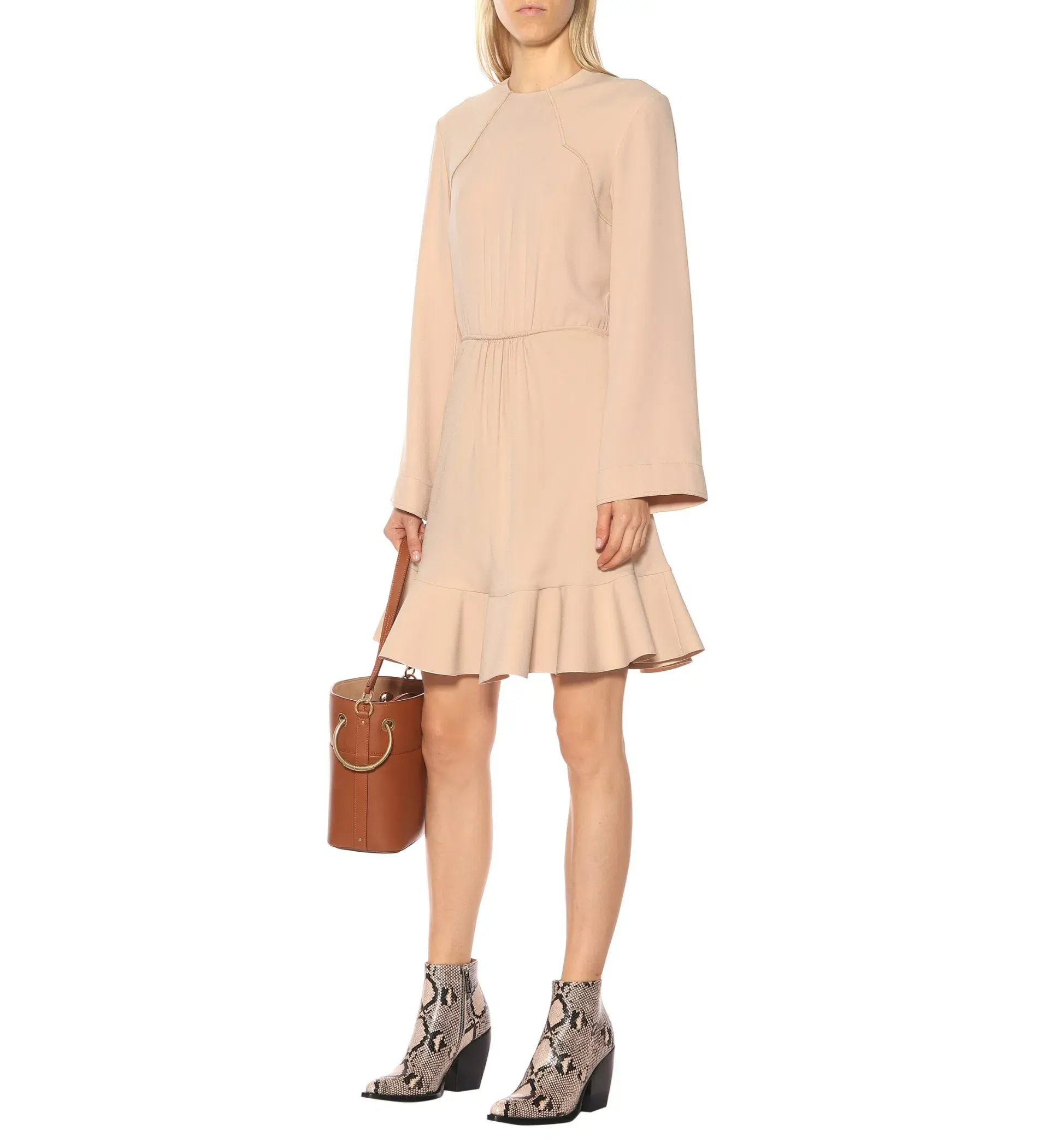 Chloe Crêpe Mini Dress in Beige Size AU 8 - Image 1