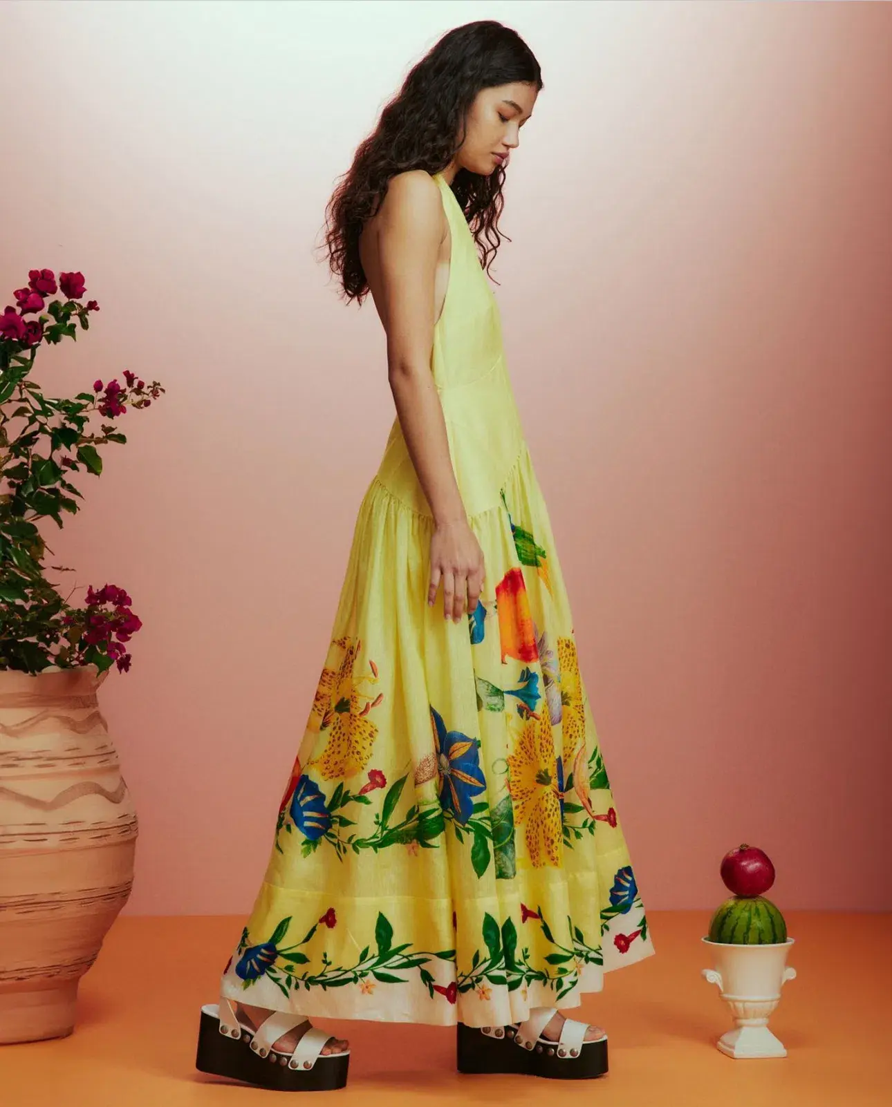Alemais  Dahlia Halter Gown Midi Yellow Print Size AU 10  - Image 2
