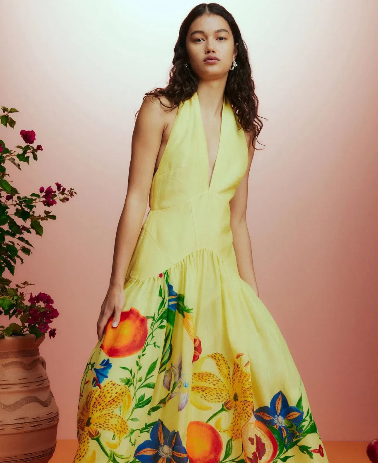 Alemais  Dahlia Halter Gown Midi Yellow Print Size AU 10  - Image 5