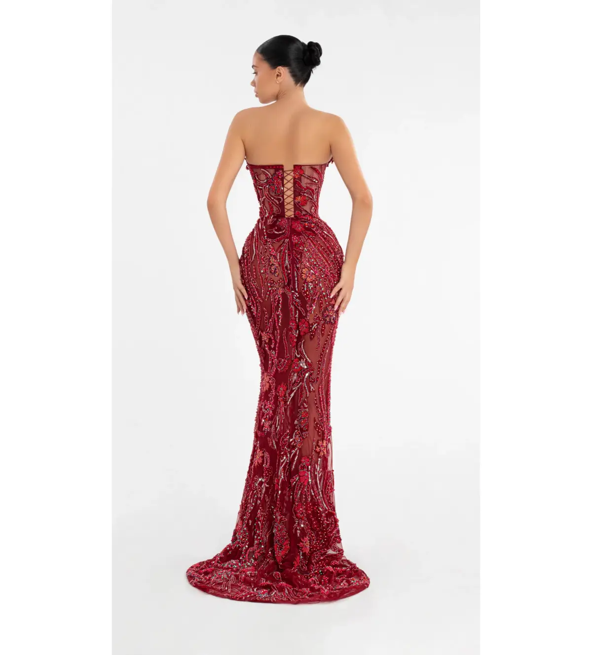 Albina Dyla Long Dress With Flower Embellishment Red Size AU 6 - Image 2