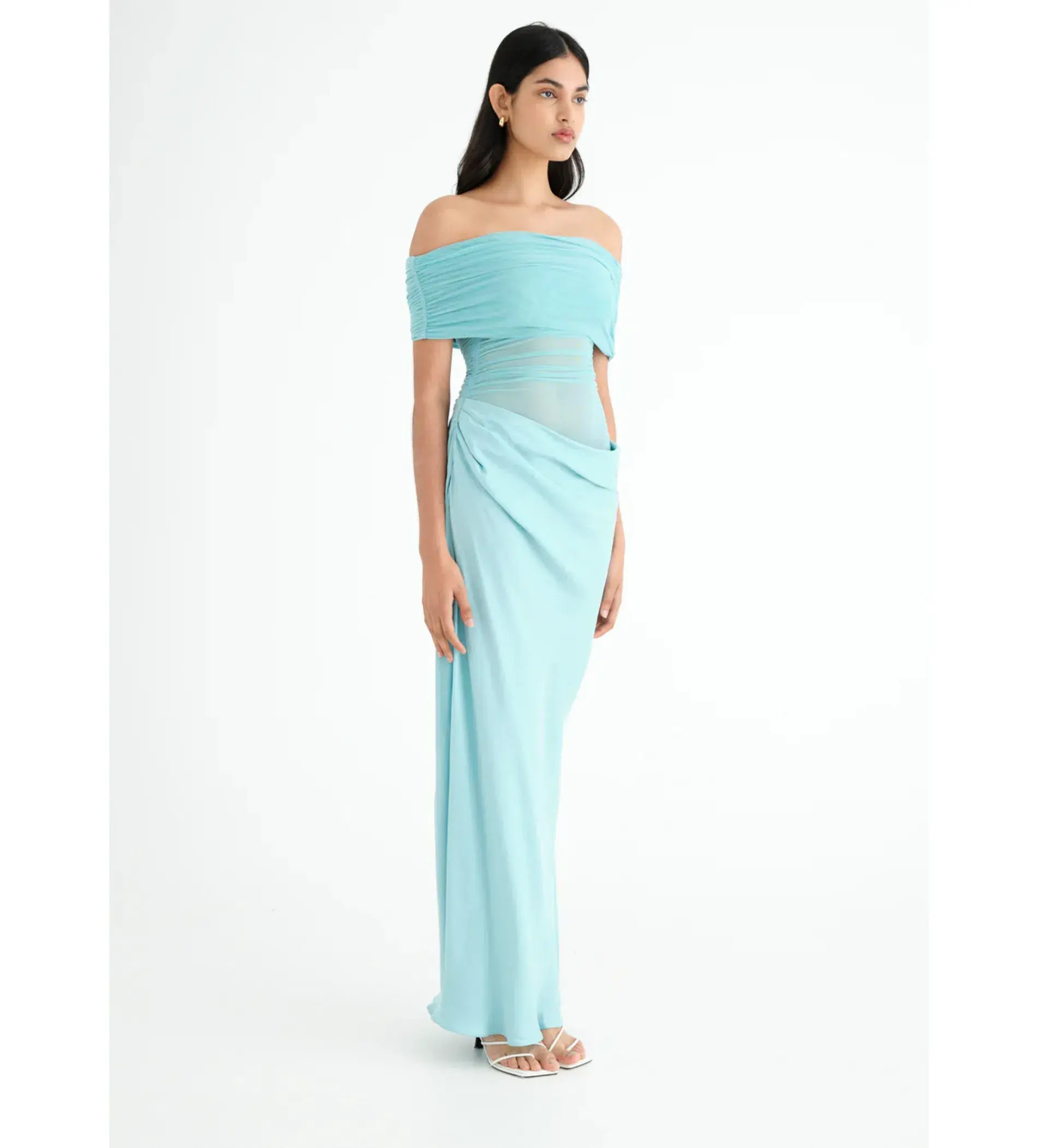 Benni Nico Off Shoulder Maxi Dress in Aquamarine Size AU 4 - Image 2