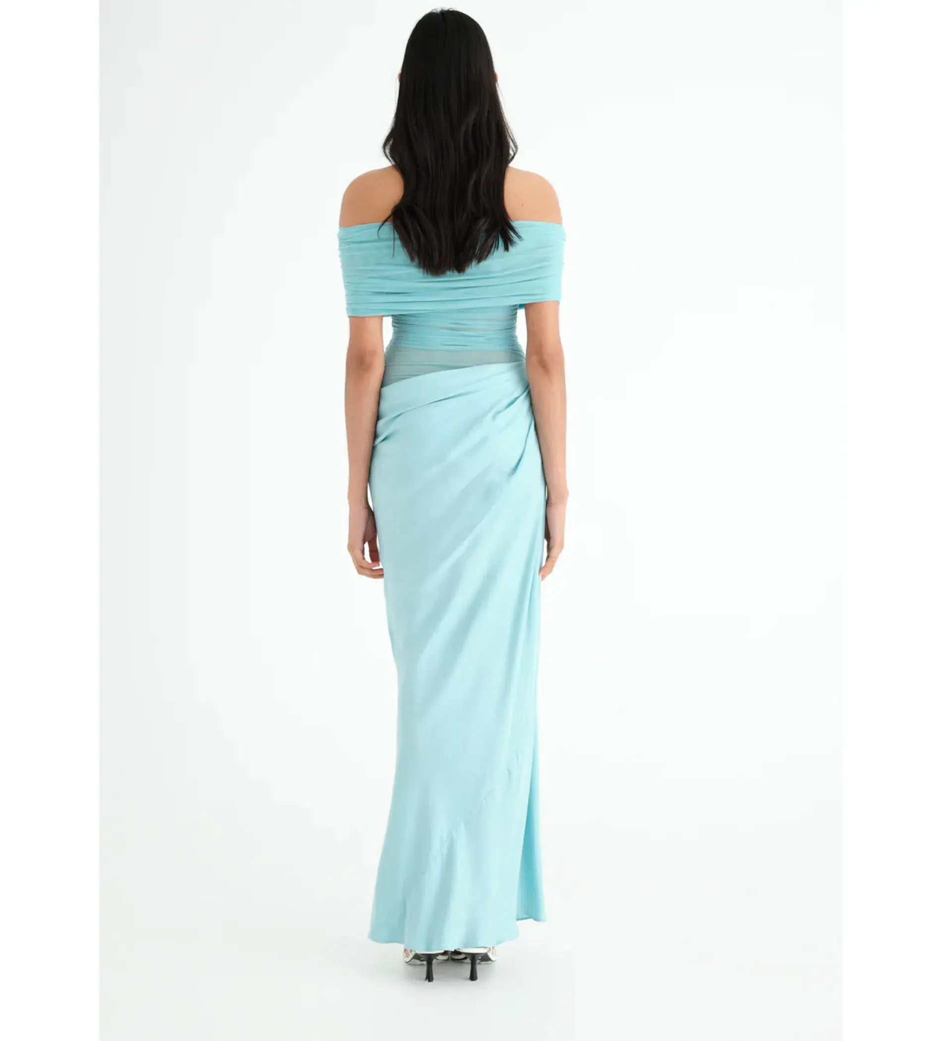 Benni Nico Off Shoulder Maxi Dress in Aquamarine Size AU 4 - Image 3