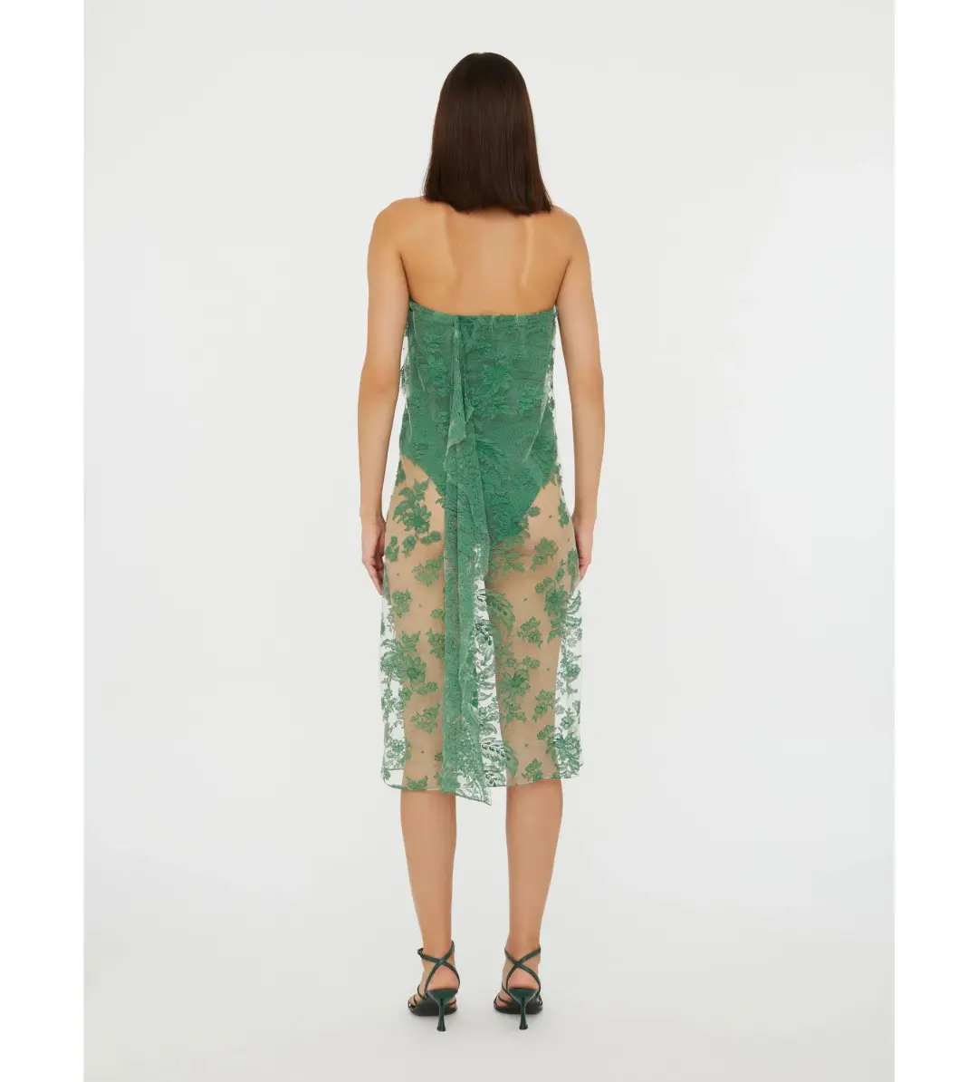 Christopher Esber Floating Lace Strapless Dress Evergreen Size AU 8 for rent on The Volte - main image