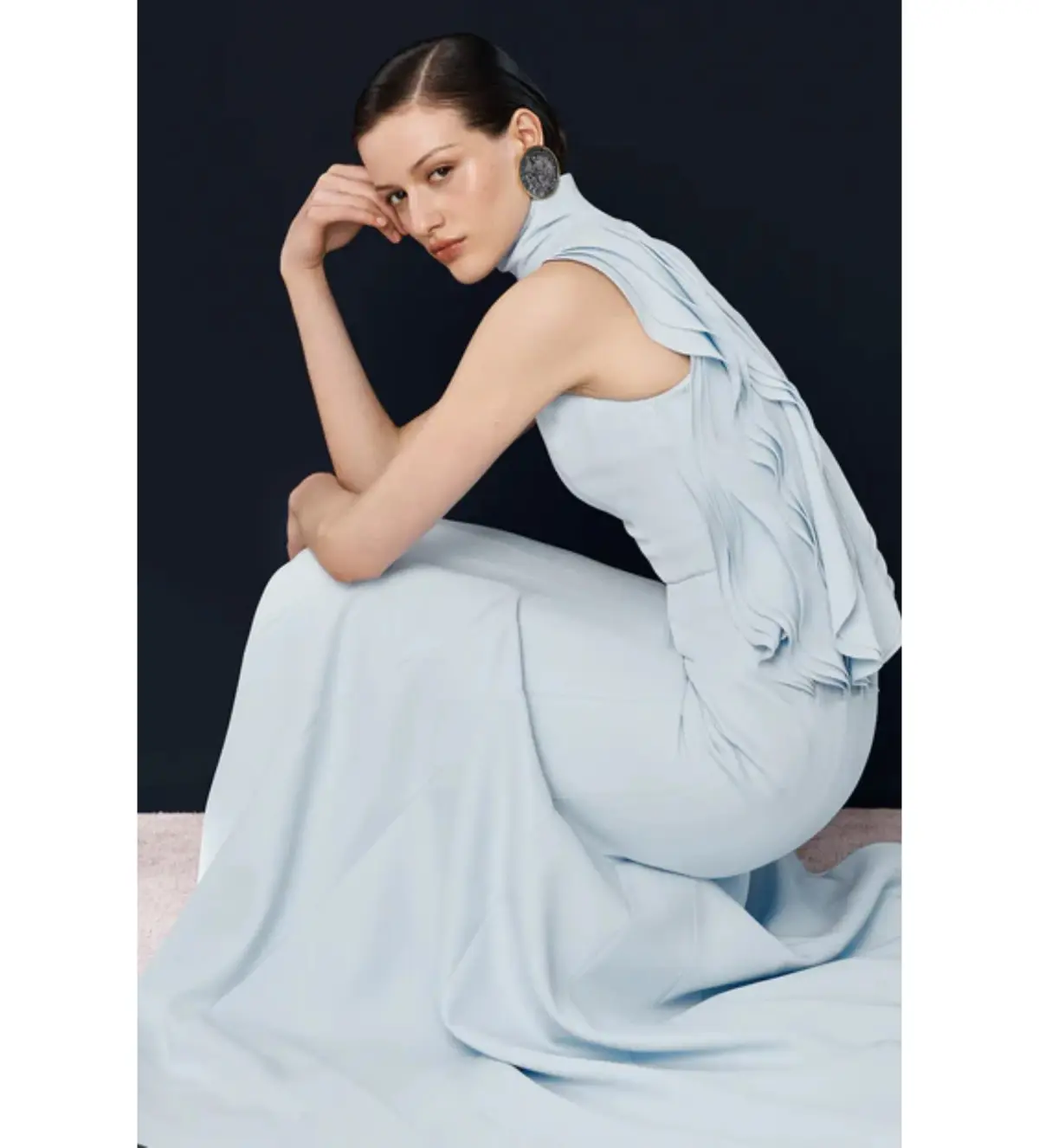 Carla Zampatti Crepe Panelled Gown Pale Blue Size AU 6 - Image 4