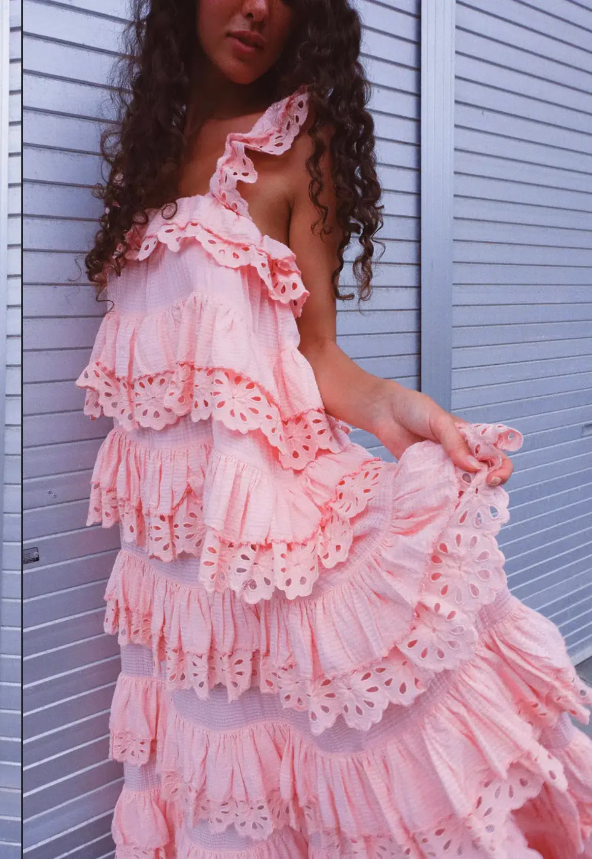 Innika Choo Schiffli Scallop Frill Maxi Dress Pink One Size - Image 4