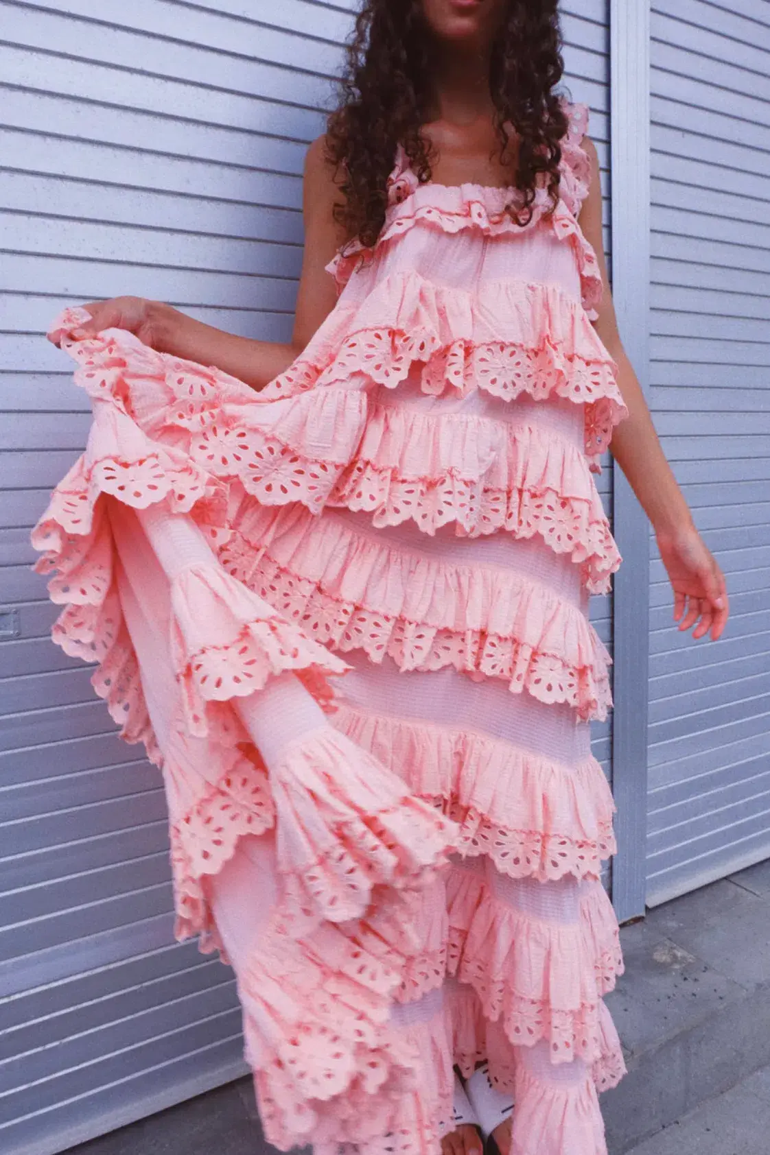 Innika Choo Schiffli Scallop Frill Maxi Dress Pink One Size - Image 3