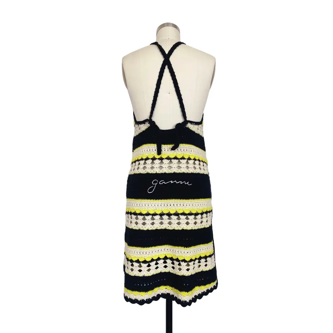 Ganni Striped Crochet Knit Slip Mini Dress Multi Size S / AU 8 for rent on The Volte - main image