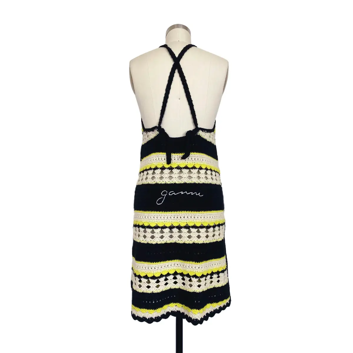 Ganni Striped Crochet Knit Slip Mini Dress Multi Size S / AU 8 - Image 13