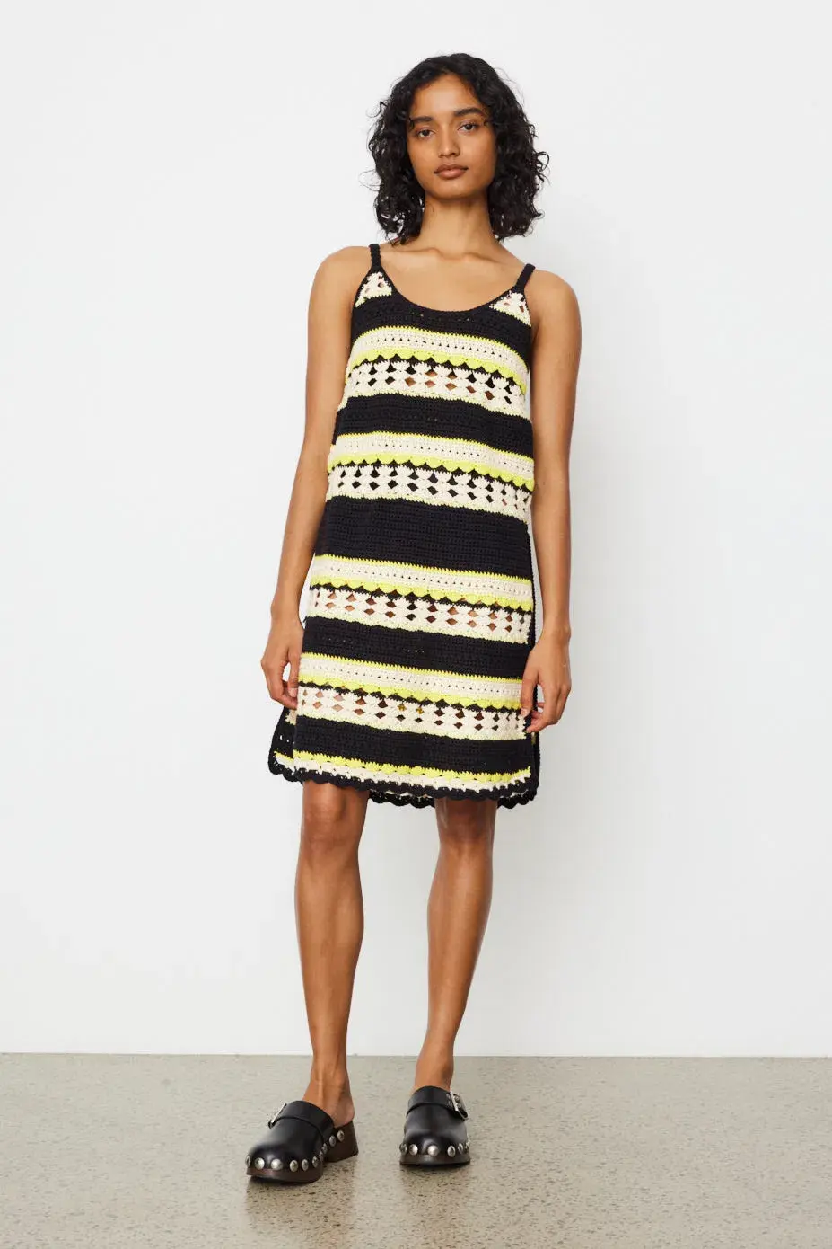 Ganni Striped Crochet Knit Slip Mini Dress Multi Size S / AU 8 - Image 1