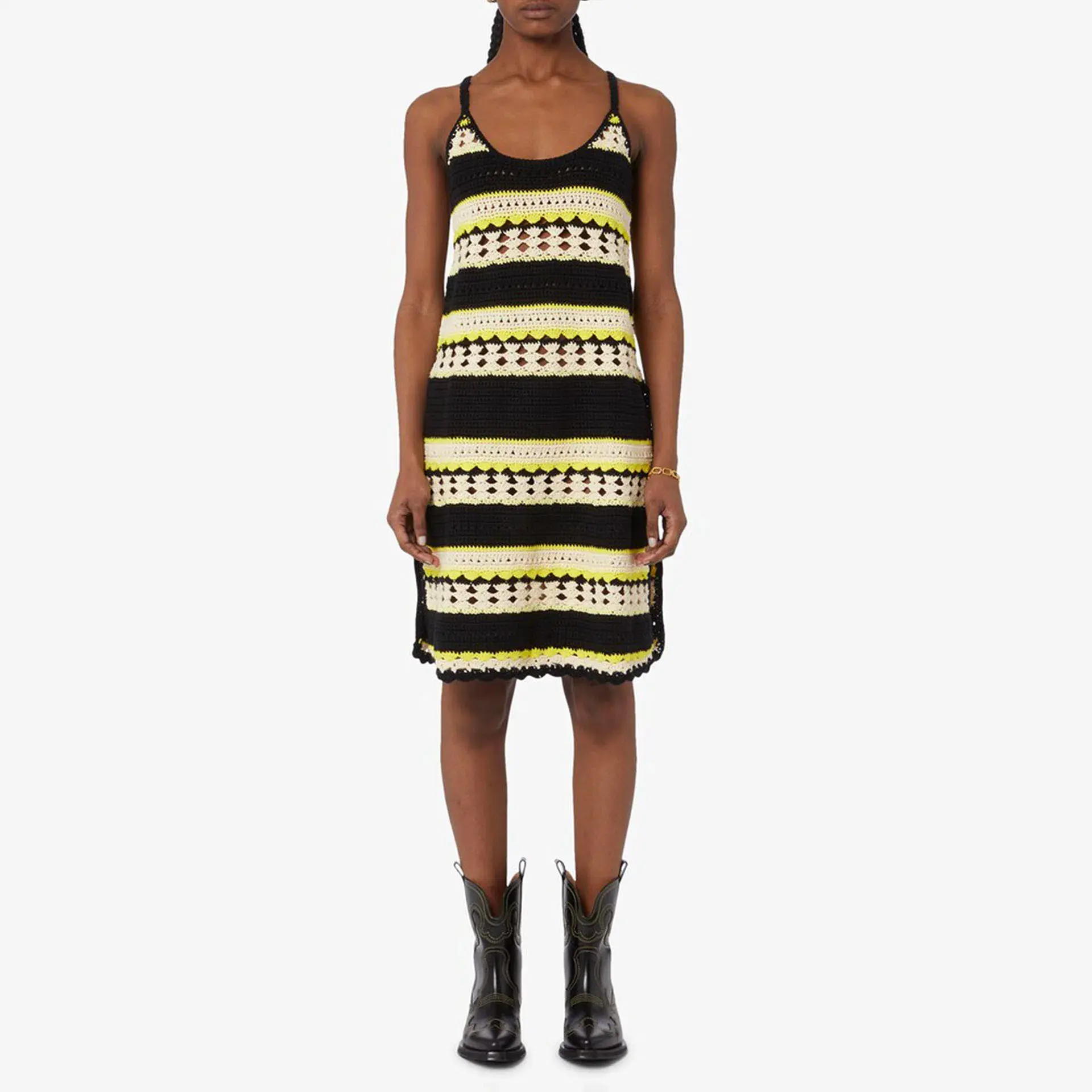 Ganni Striped Crochet Knit Slip Mini Dress Multi Size S / AU 8 - Image 2