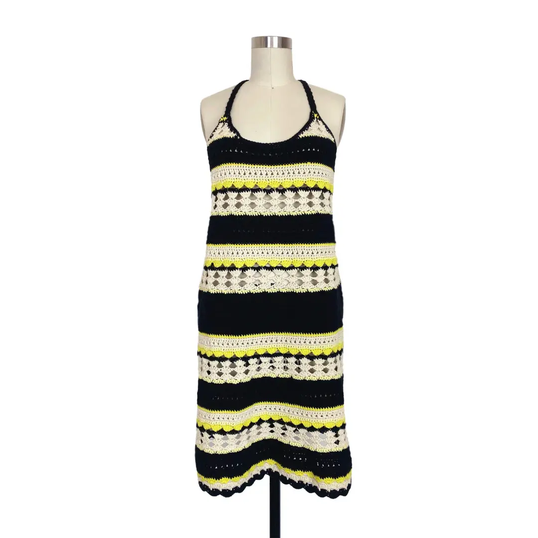 Ganni Striped Crochet Knit Slip Mini Dress Multi Size S / AU 8 for rent on The Volte - main image