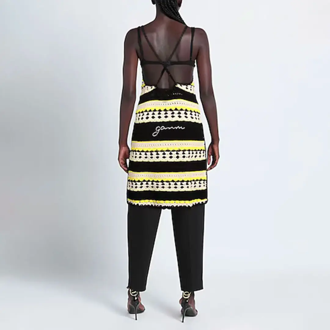 Ganni Striped Crochet Knit Slip Mini Dress Multi Size S / AU 8 for rent on The Volte - main image