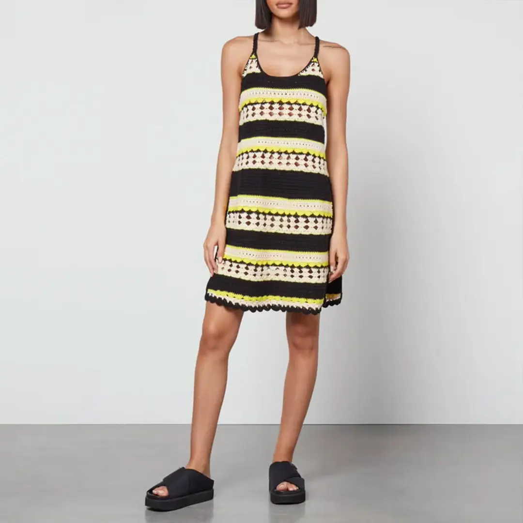 Ganni Striped Crochet Knit Slip Mini Dress Multi Size S / AU 8 for rent on The Volte - main image