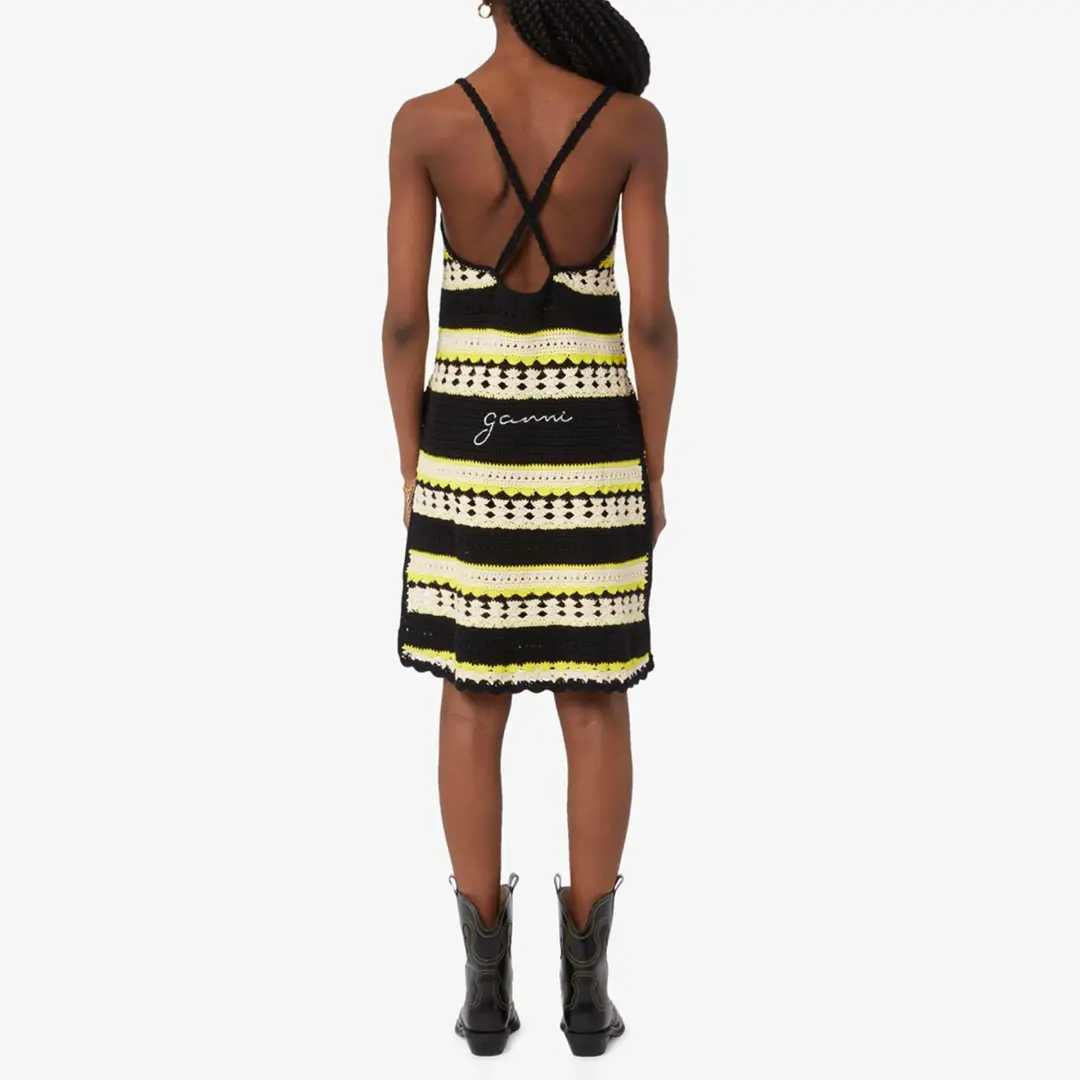 Ganni Striped Crochet Knit Slip Mini Dress Multi Size S / AU 8 for rent on The Volte - main image