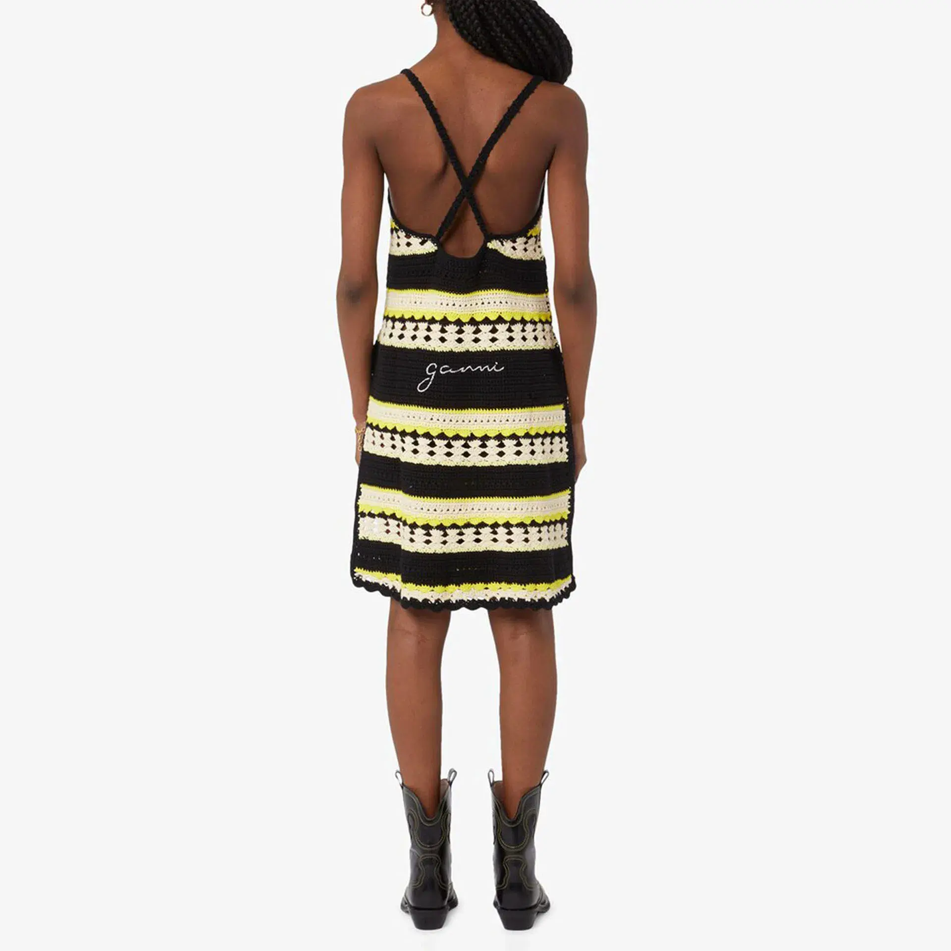 Ganni Striped Crochet Knit Slip Mini Dress Multi Size S / AU 8 - Image 3