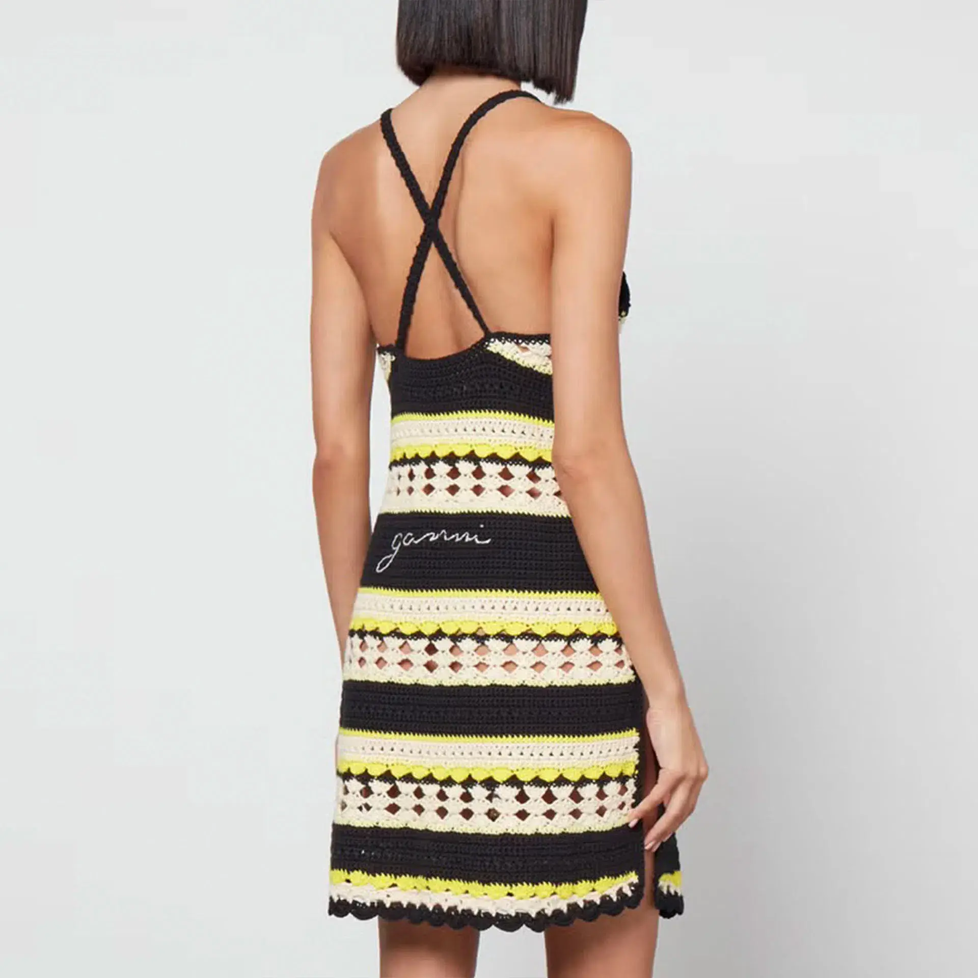 Ganni Striped Crochet Knit Slip Mini Dress Multi Size S / AU 8 - Image 7