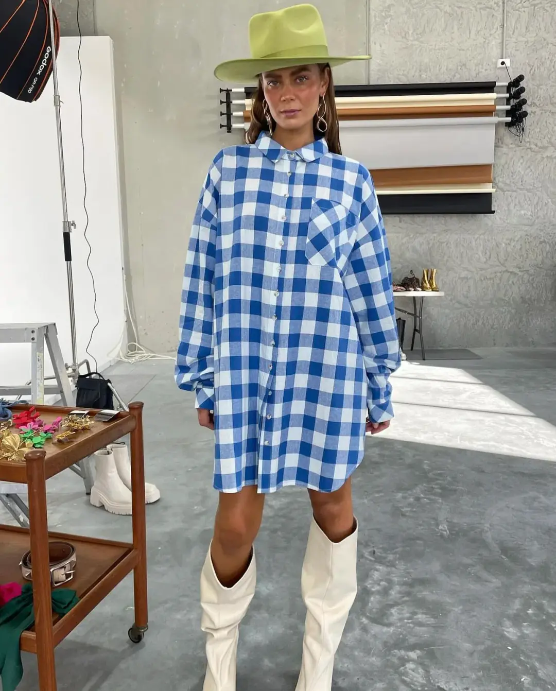 La Bohème Girls Clyde Oversized Shirtdress Blue One Size for rent on The Volte - main image