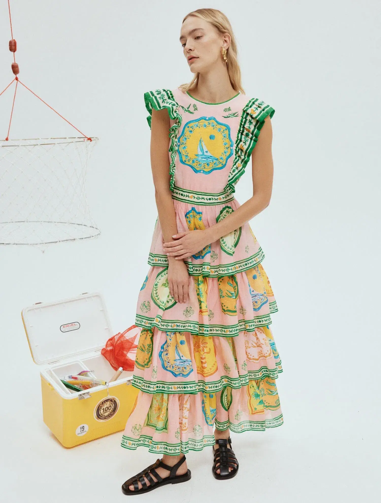 Alemais Porcelain Frill Midi Dress Multi Size 6 - Image 1