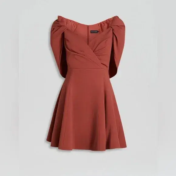 Scanlan Theodore Cape Sleeve Mini Dress Sepia Size 8 - Image 3