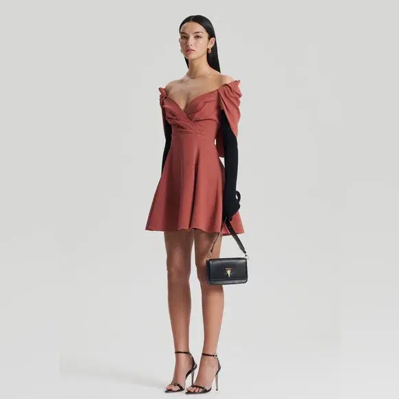 Scanlan Theodore Cape Sleeve Mini Dress Sepia Size 8 - Image 1