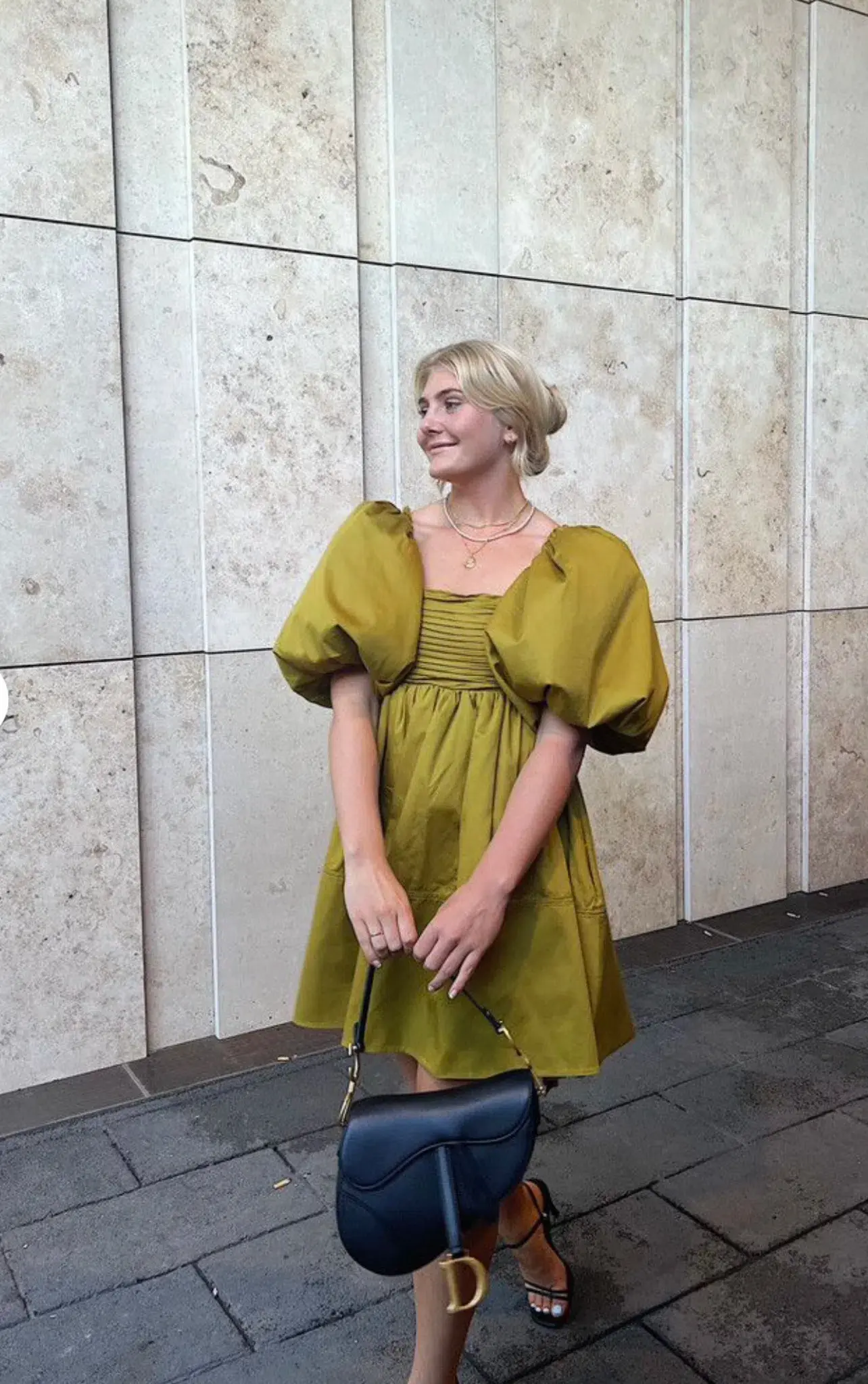 Aje Casabianca Puff Sleeve Mini Dress Olive Green Size 8 - Image 3