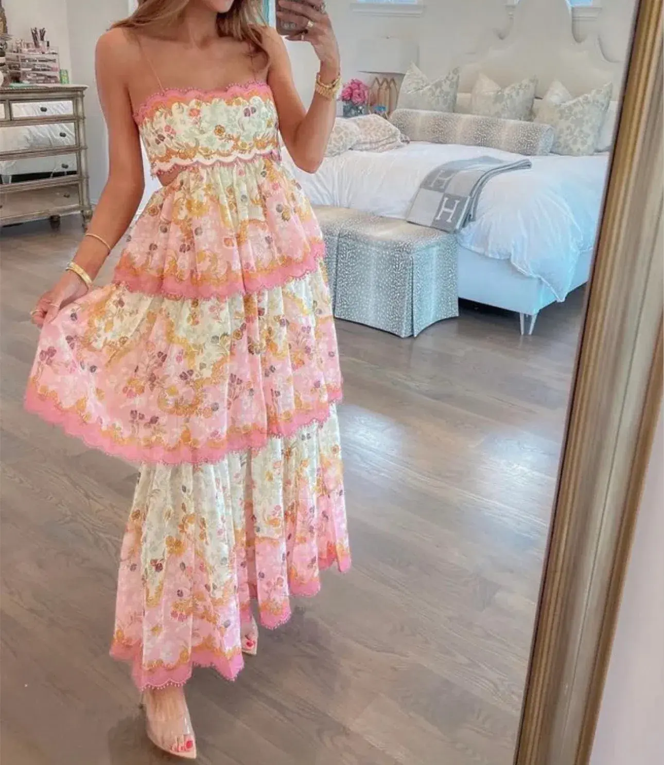 Zimmermann Laurel Frill Dress Pink & Green Floral Size 3 / AU 14 - Image 6