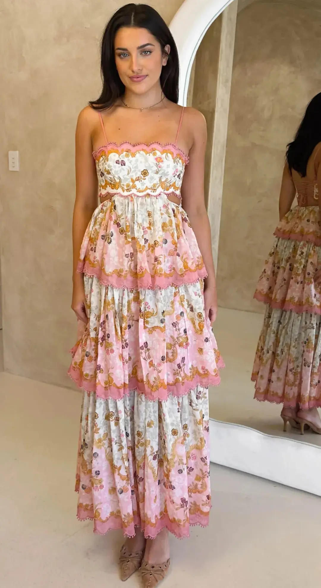 Zimmermann Laurel Frill Dress Pink & Green Floral Size 3 / AU 14 for rent on The Volte - main image