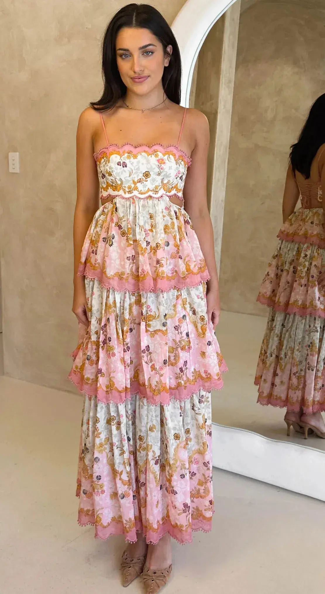 Zimmermann Laurel Frill Dress Pink & Green Floral Size 3 / AU 14 - Image 5