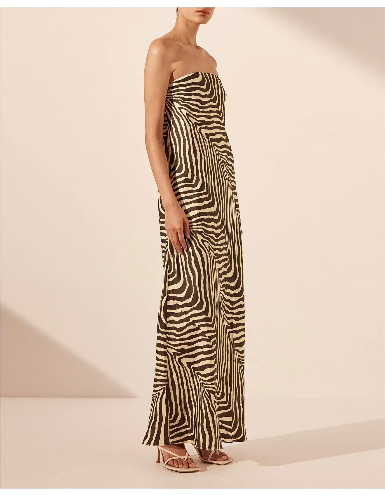 Shona Joy Sana Zebra Silk Strapless Bias Maxi Dress Bone/Chocolate Size 10 - Image 2