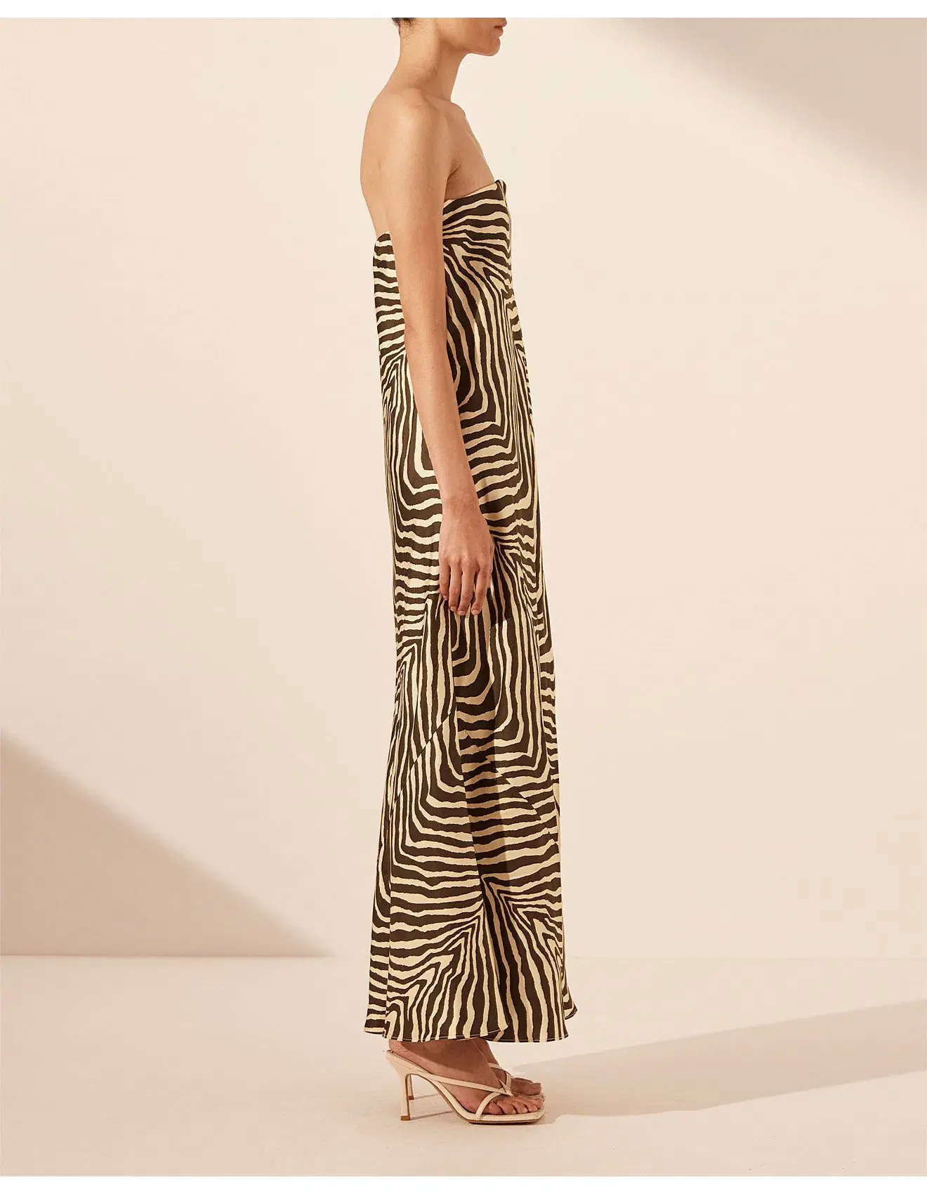 Shona Joy Sana Zebra Silk Strapless Bias Maxi Dress Bone/Chocolate Size 10 - Image 4