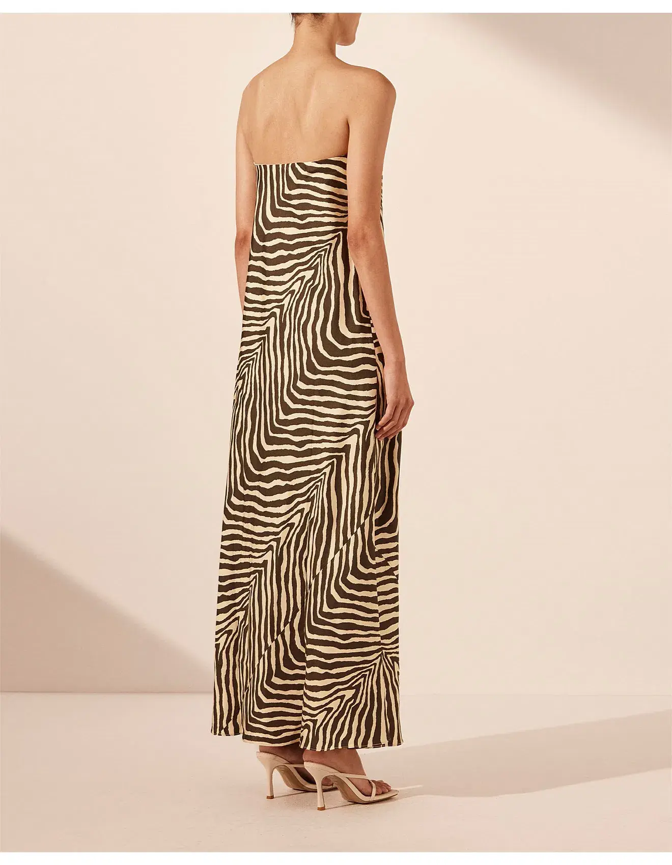 Shona Joy Sana Zebra Silk Strapless Bias Maxi Dress Bone/Chocolate Size 10 - Image 3