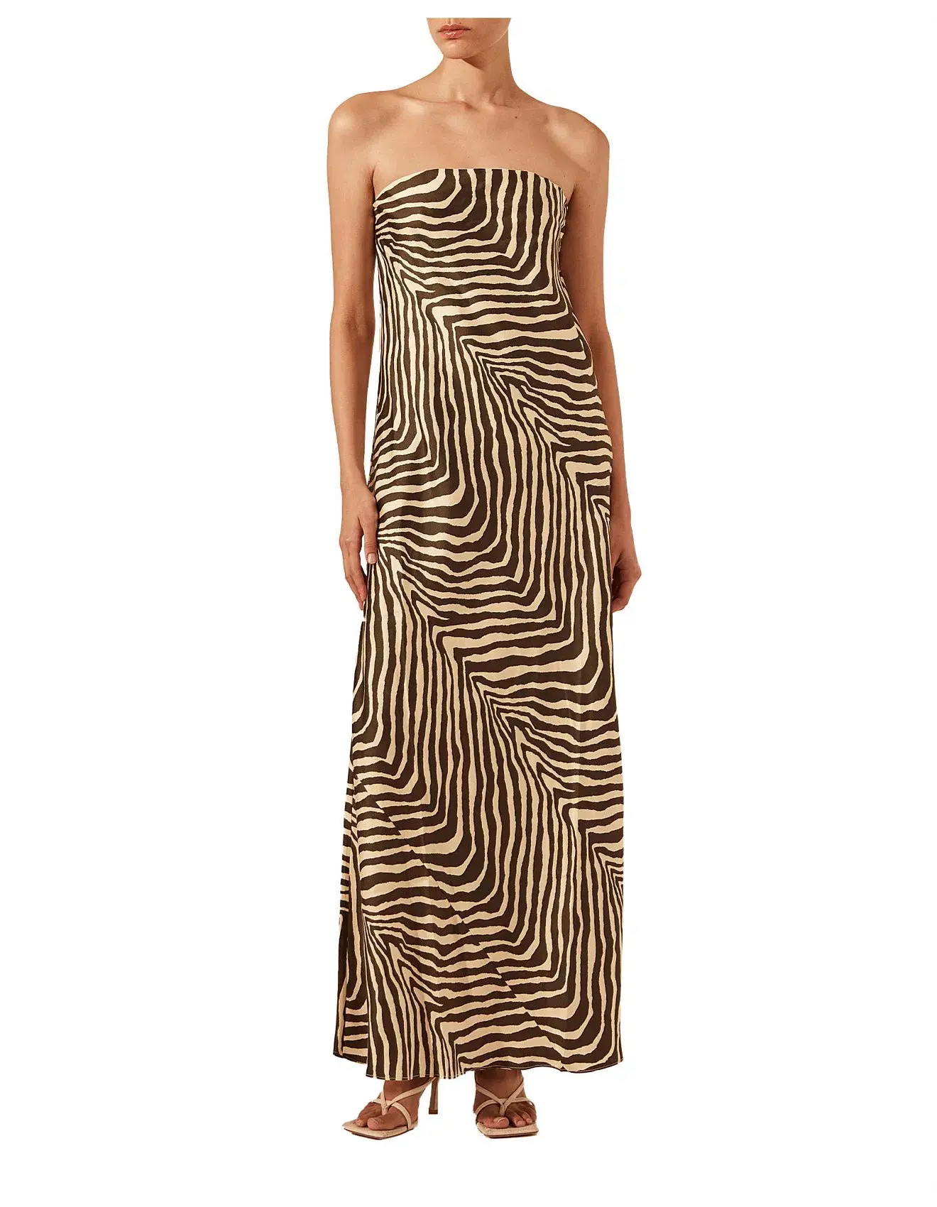 Shona Joy Sana Zebra Silk Strapless Bias Maxi Dress Bone/Chocolate Size 10 - Image 5