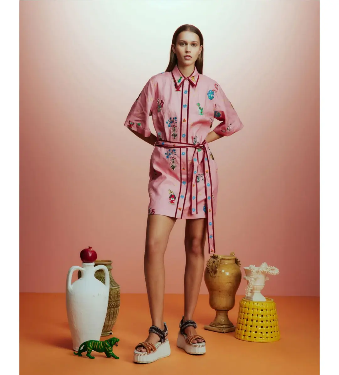 Alemais Timmy Embroidered Mini Dress Pink Size AU 10 for rent on The Volte - main image