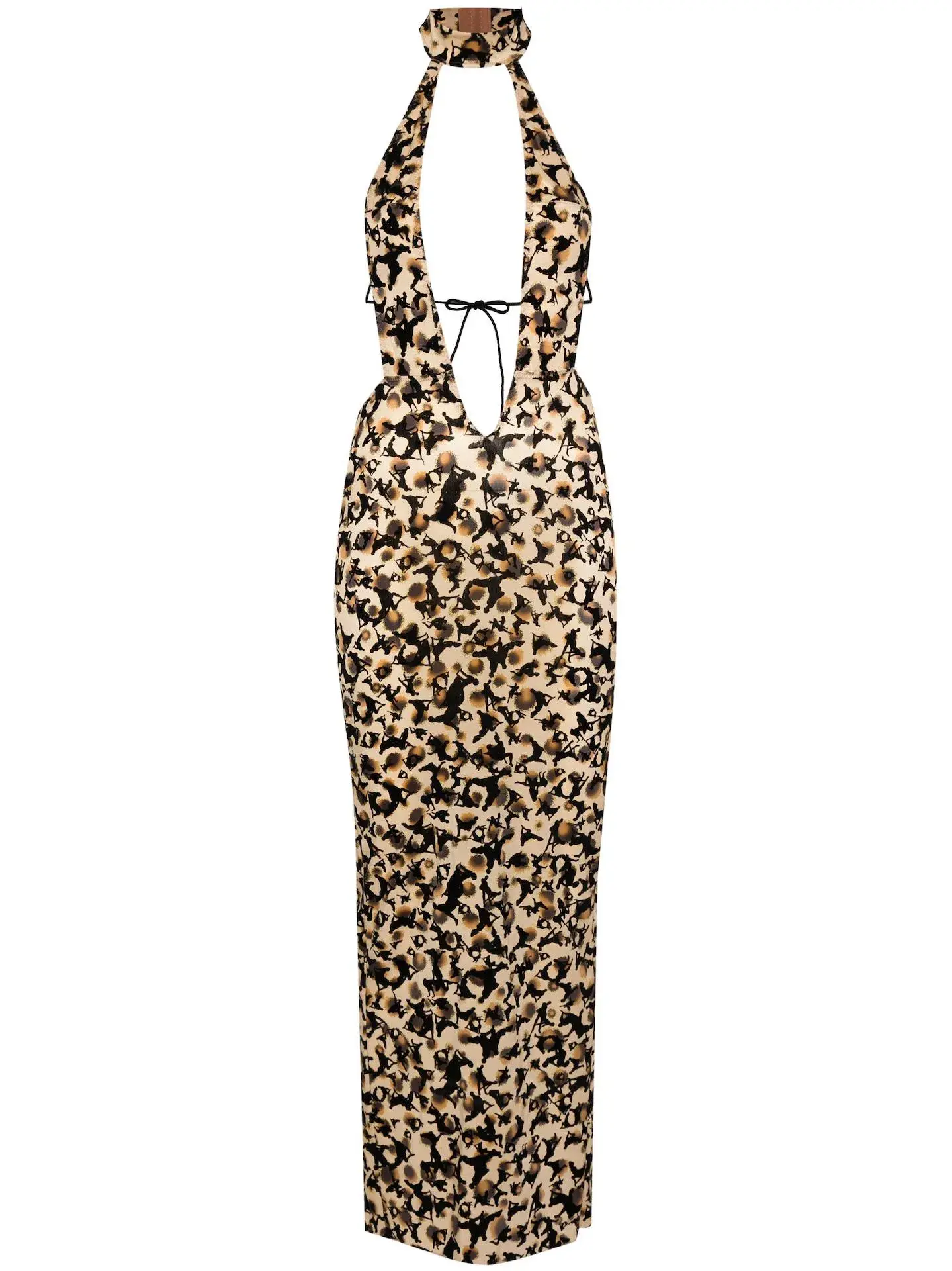 Poster Girl Bare Backless Halterneck Maxi Mesh Dress Beige Leopard Size 8  - Image 5