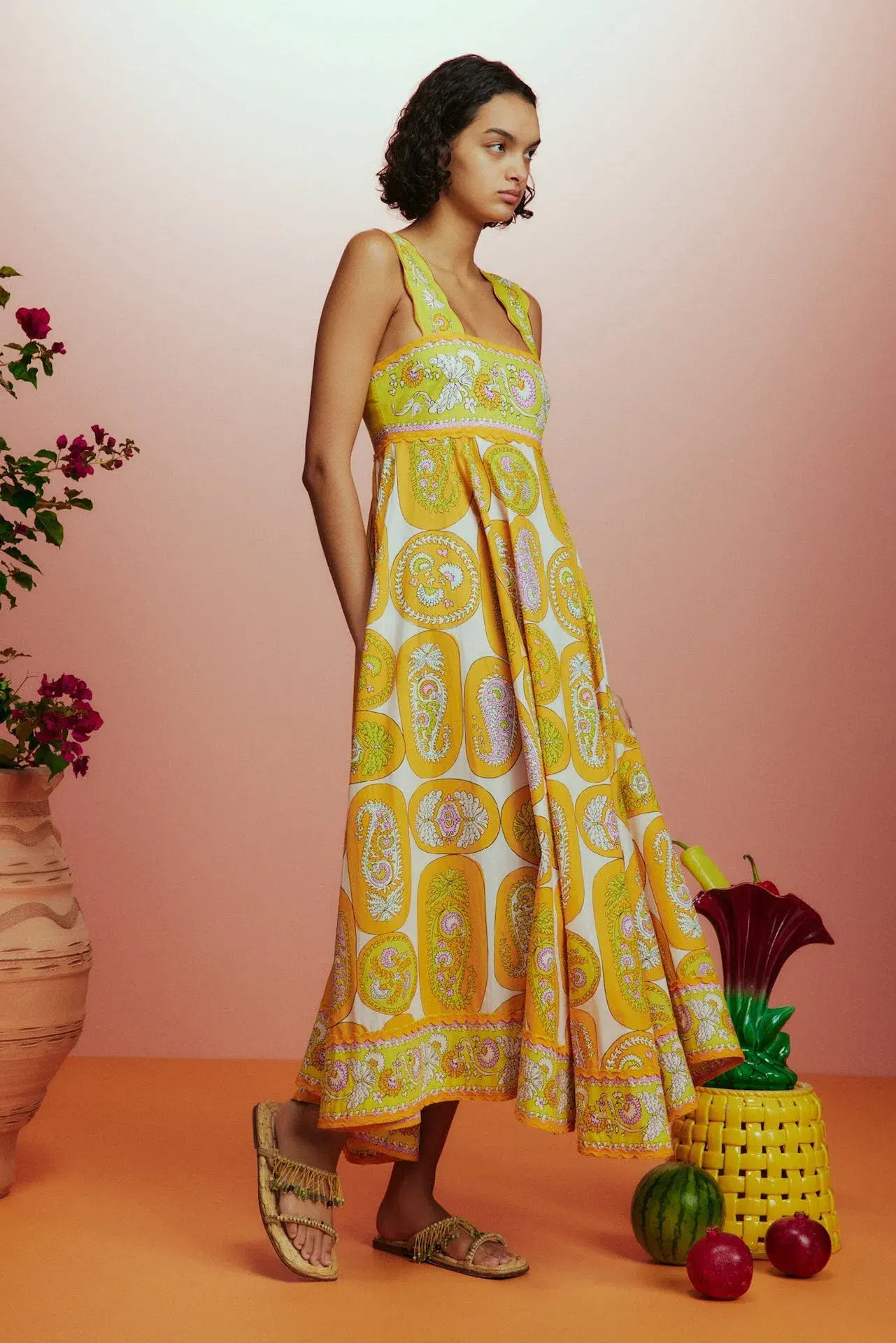 Alemais Diana Summer Midi Dress Yellow Size 12 - Image 2