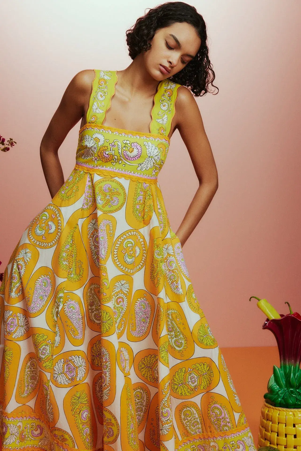 Alemais Diana Summer Midi Dress Yellow Size 12 - Image 4