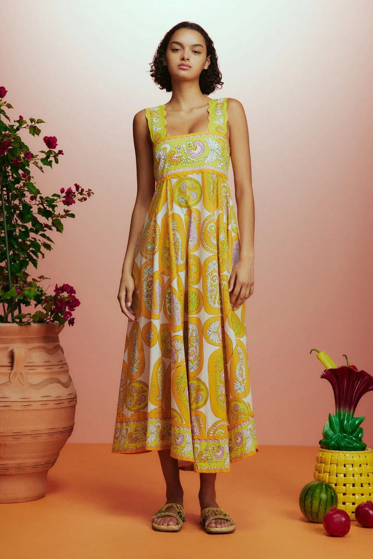 Alemais Diana Summer Midi Dress Yellow Size 12 - Image 1